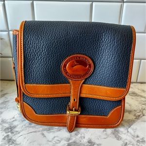 Vintage Dooney & Bourke Navy Blue Leather Square Surrey Crossbody Shoulder Purse